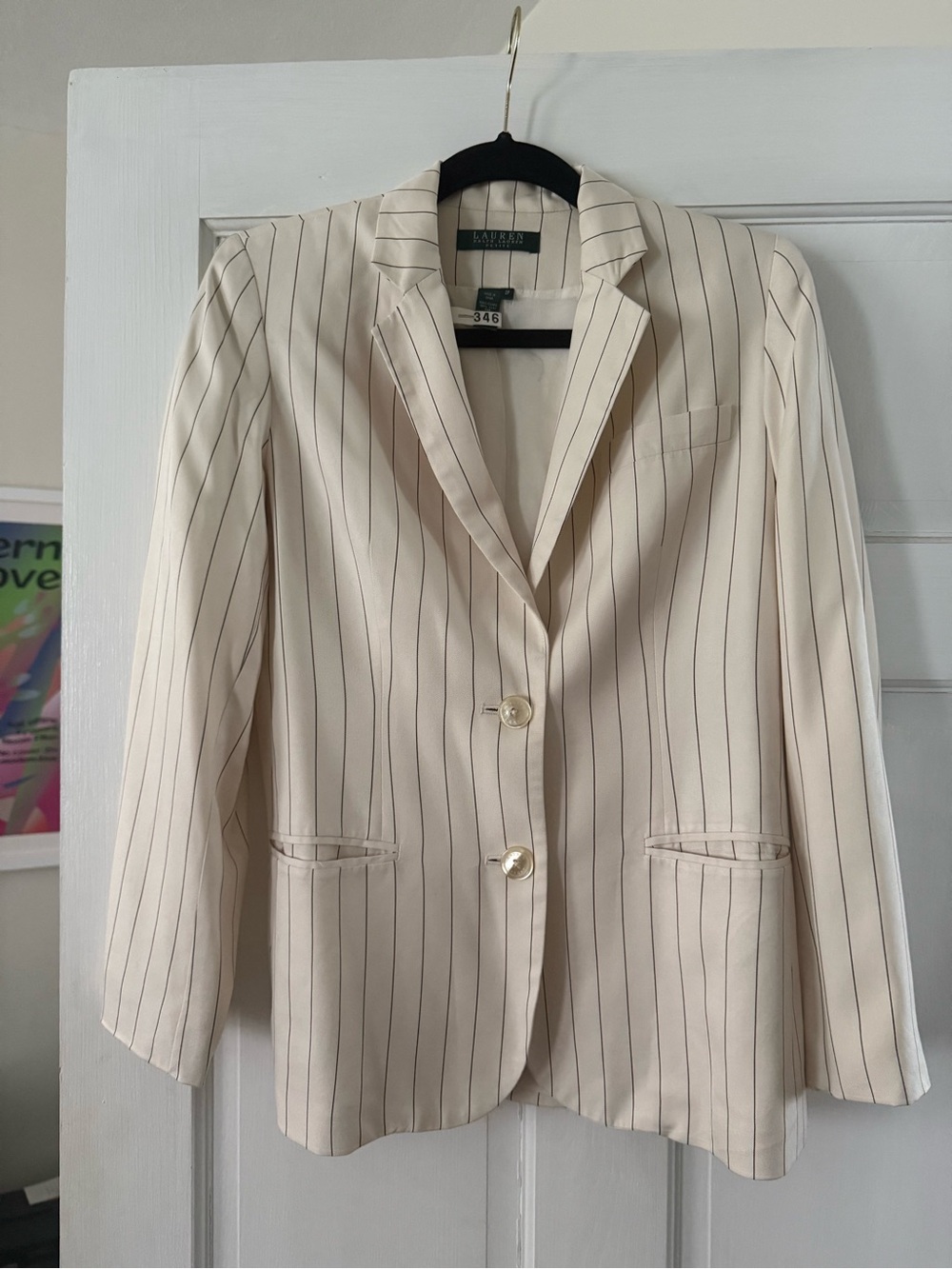 Lauren Ralph Lauren Silk Pinstripe Blazer Cream White and Black